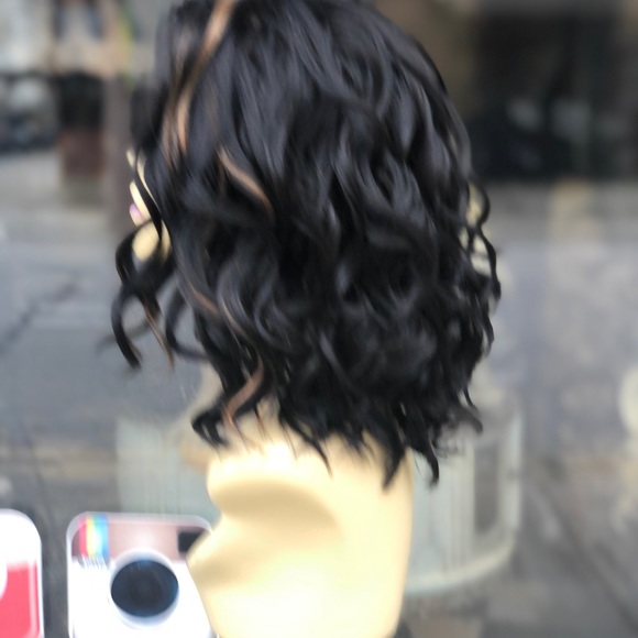 Black brown highlights beach waves Lacefront Wig
